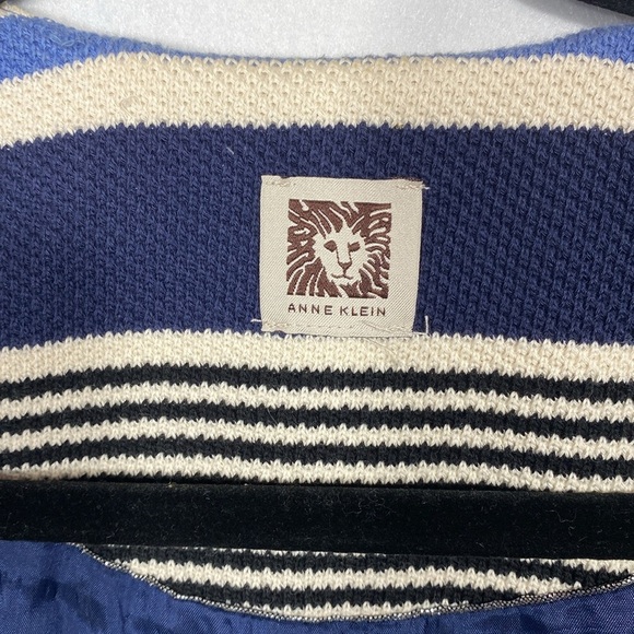 Anne Klein Stripe Tulip Hem Jacket Blue and Cream - Picture 3 of 14